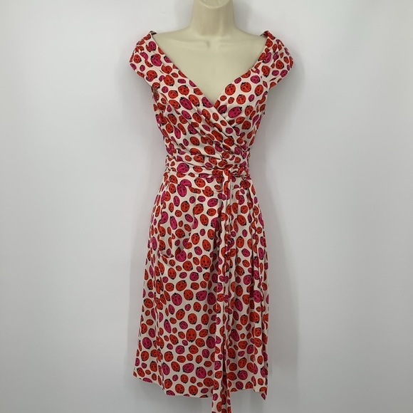 DVF Diane von Furstenberg Celosa wrap dress Lady bug silk jersey pink red 6 - Picture 1 of 6
